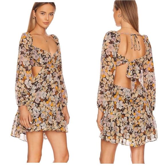 ASTR The Label Teyla Mini Dress in Brown & Yellow Floral NWT- Large - Picture 1 of 10